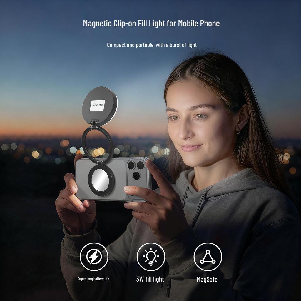 Portable Magnetic Fill Light & Makeup Mirror for Live Streaming and Travel