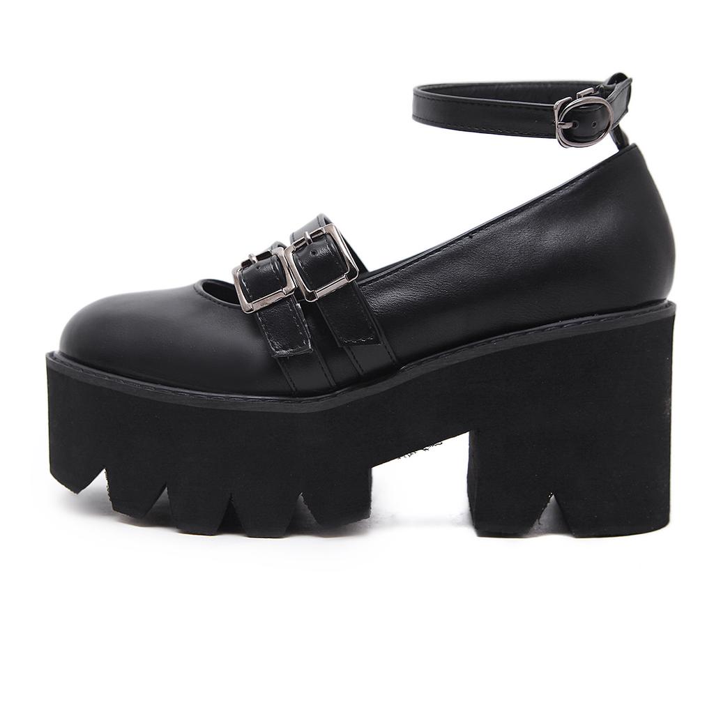 Женские туфли-лодочки в готическом стиле, туфли на высоком массивном каблуке с ремешком на щиколотке, на платформе, в стиле панк, женская модная удобная обувь с пряжкой