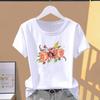 (Asian Size) Fashion Print Graphic Tee Flower Watercolor Lovely 90s  Female Casual T Clothing Casual Women's Summer Top Short Sleeve T-shirt
