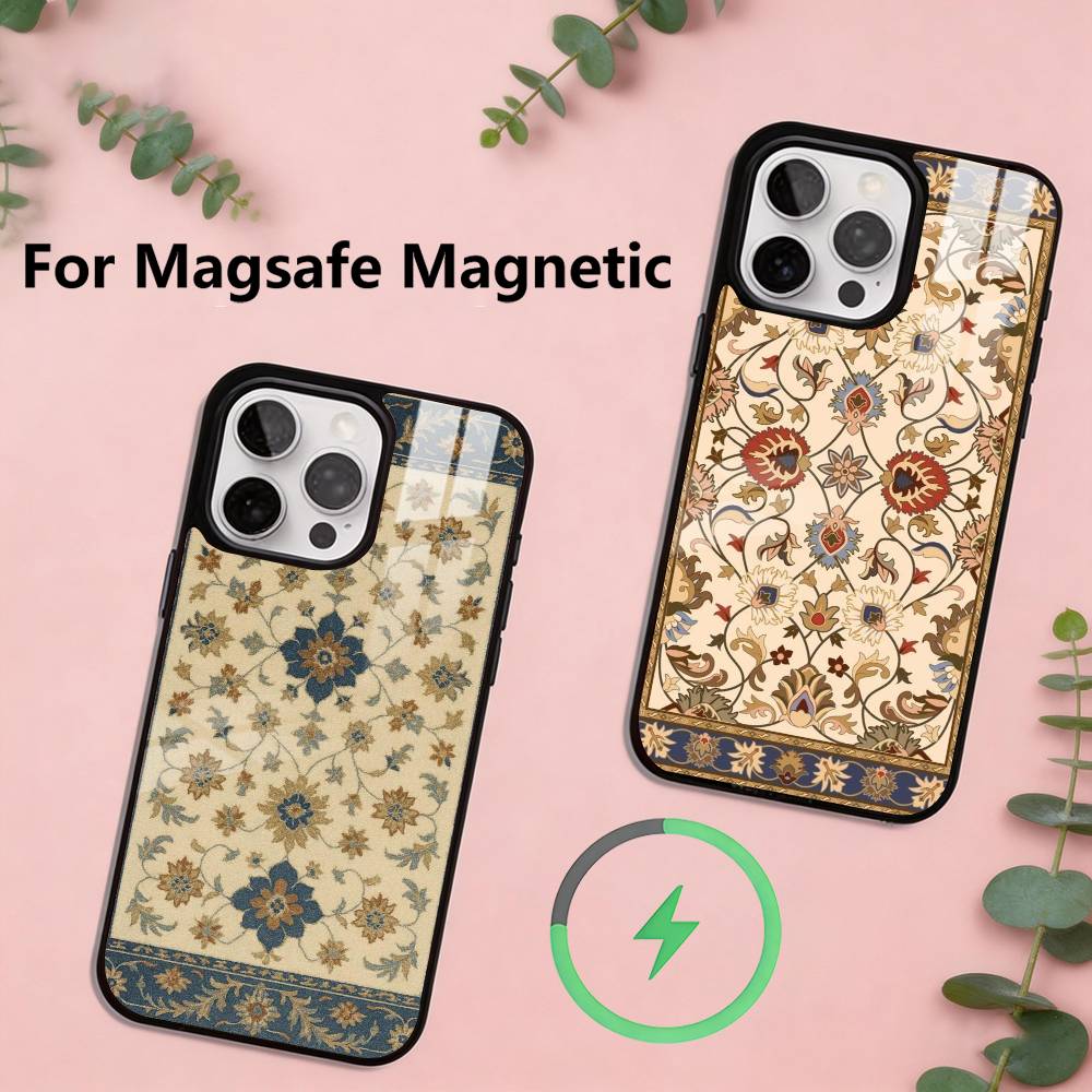 Чехол для телефона с цветочным узором в персидском стиле для iPhone 17, 16, 15, 14, 13, 12, 11 Plus, Pro, магнитный для Magsafe, беспроводной зарядки