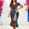 Women Plus Size V Neck Short Sleeve Printed Fitted Fishtail Dress