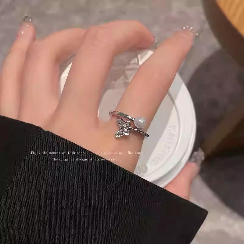 Корейская мода полное бриллиантовое регулируемое кольцо-бабочка - модное открытое кольцо на указательный палец для женщин