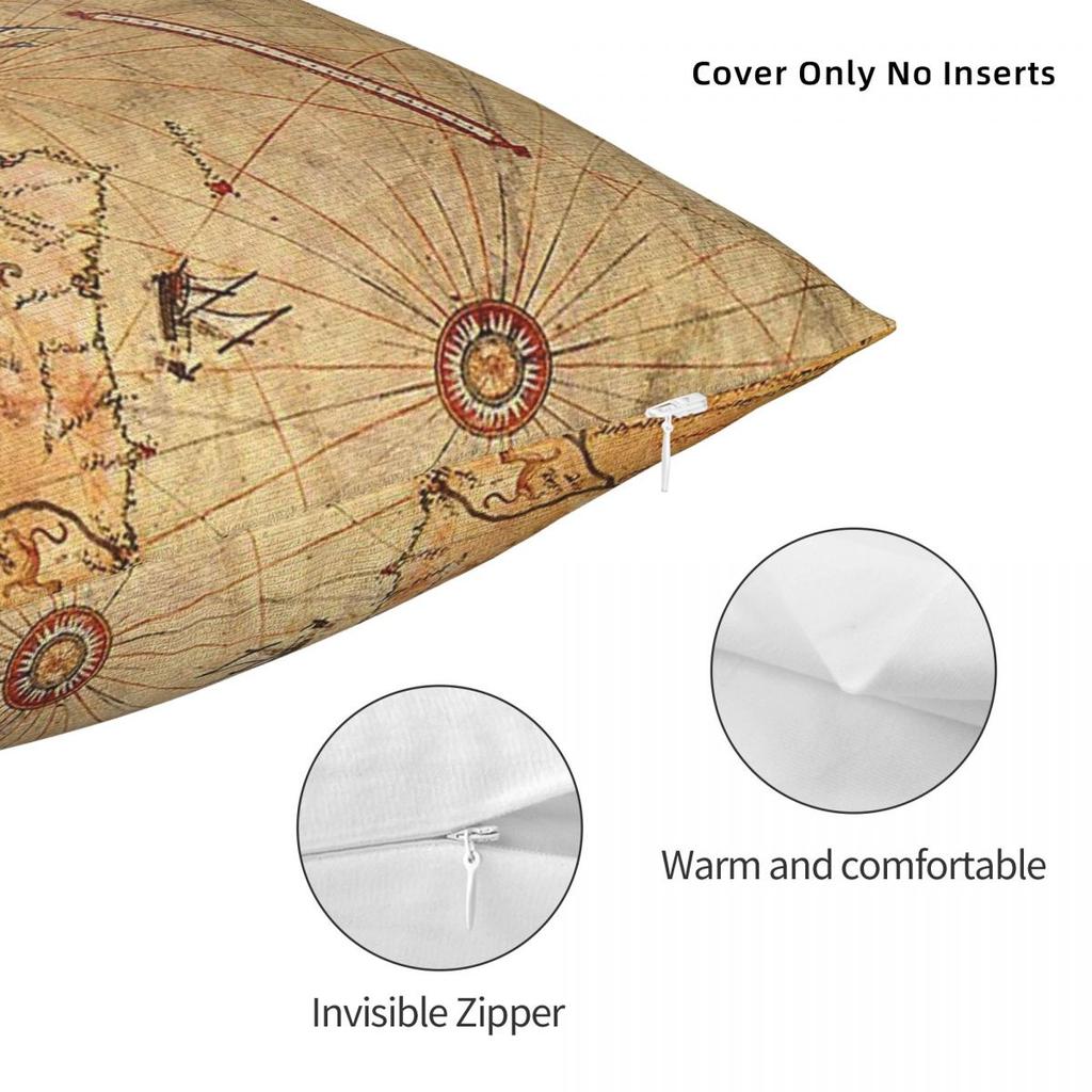 Piri Reis 1513 Map Square Pillowcase Polyester Linen Velvet Pattern Zip Decor Pillow Case Home Cushion Cover