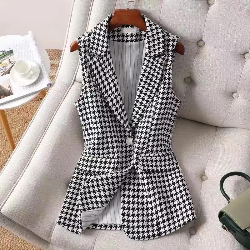 Women Spring Autumn Casual Blazer Lady Elegant Long Suit Vests Pockets Waistcoat Sleeveless Jackets