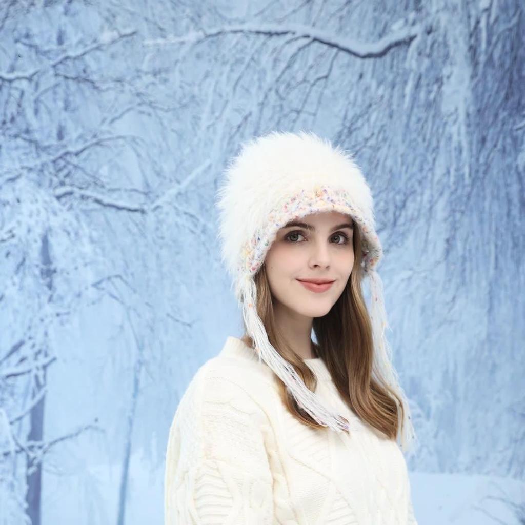 Women Autumn Winter Warm Thicken Ear Protector Hat Cold Velvet Outdoor Cycling Knitted Hats Sweet Cute Plush Hood Cap