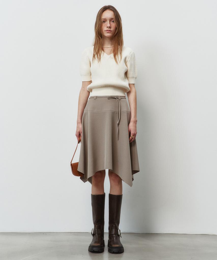 PLAC WOMEN Double-Tuck V-Neck Knit Top Ivory