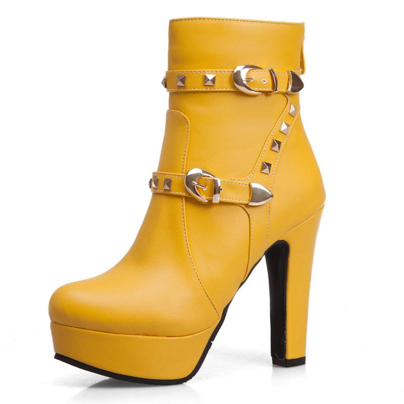 Модные женские ботильоны на платформе, сексуальные ботильоны с заклепками для женщин, красные, желтые, белые, черные, короткие, туфли для вечеринок, женская обувь больших размеров