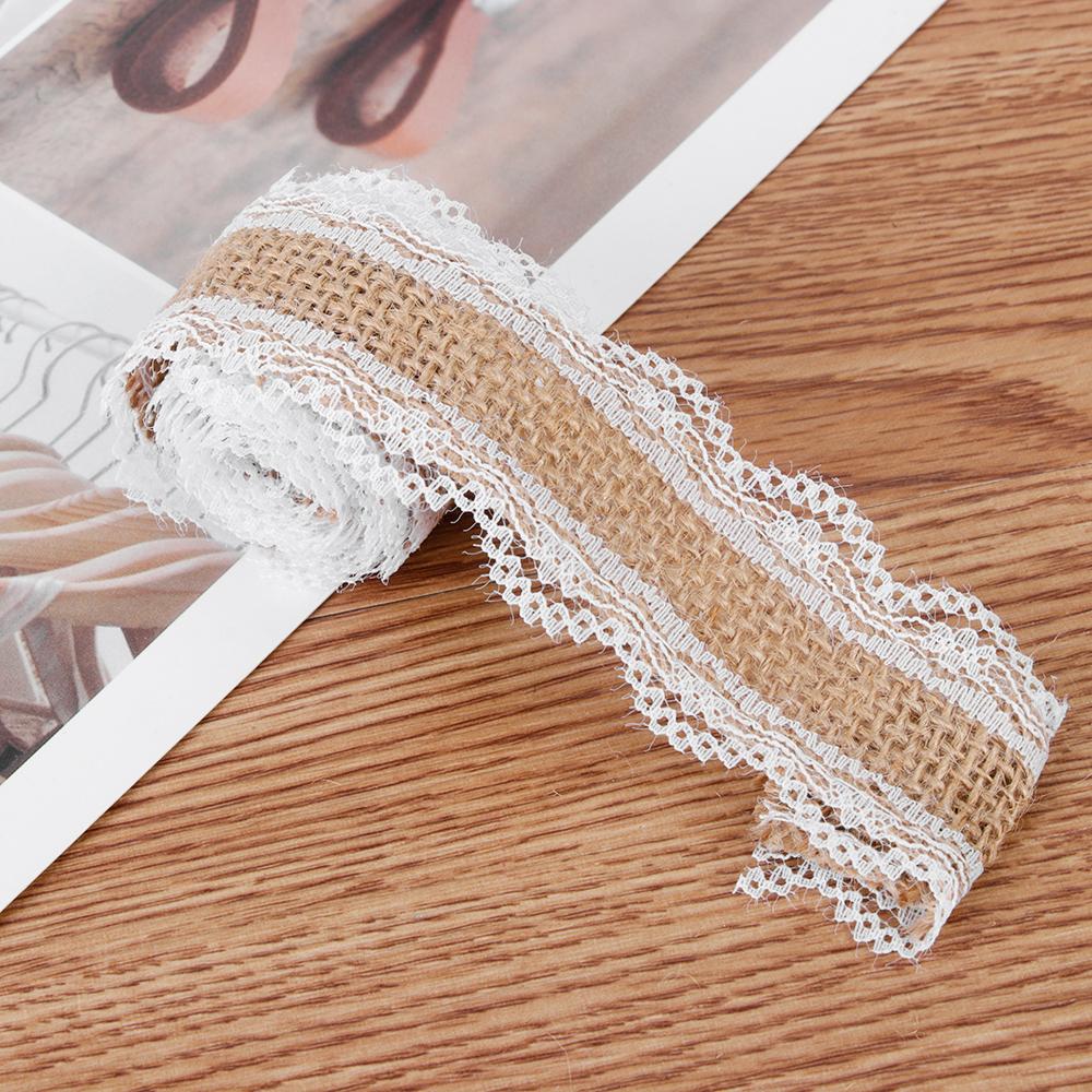 1 м/рулон Свадебный бант из атласа, джутовая мешковина, отделка из сизаля, кружевной край