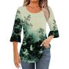 Женская модная повседневная плиссированная футболка с круглым вырезом и цветочным принтом, рукав три четверти