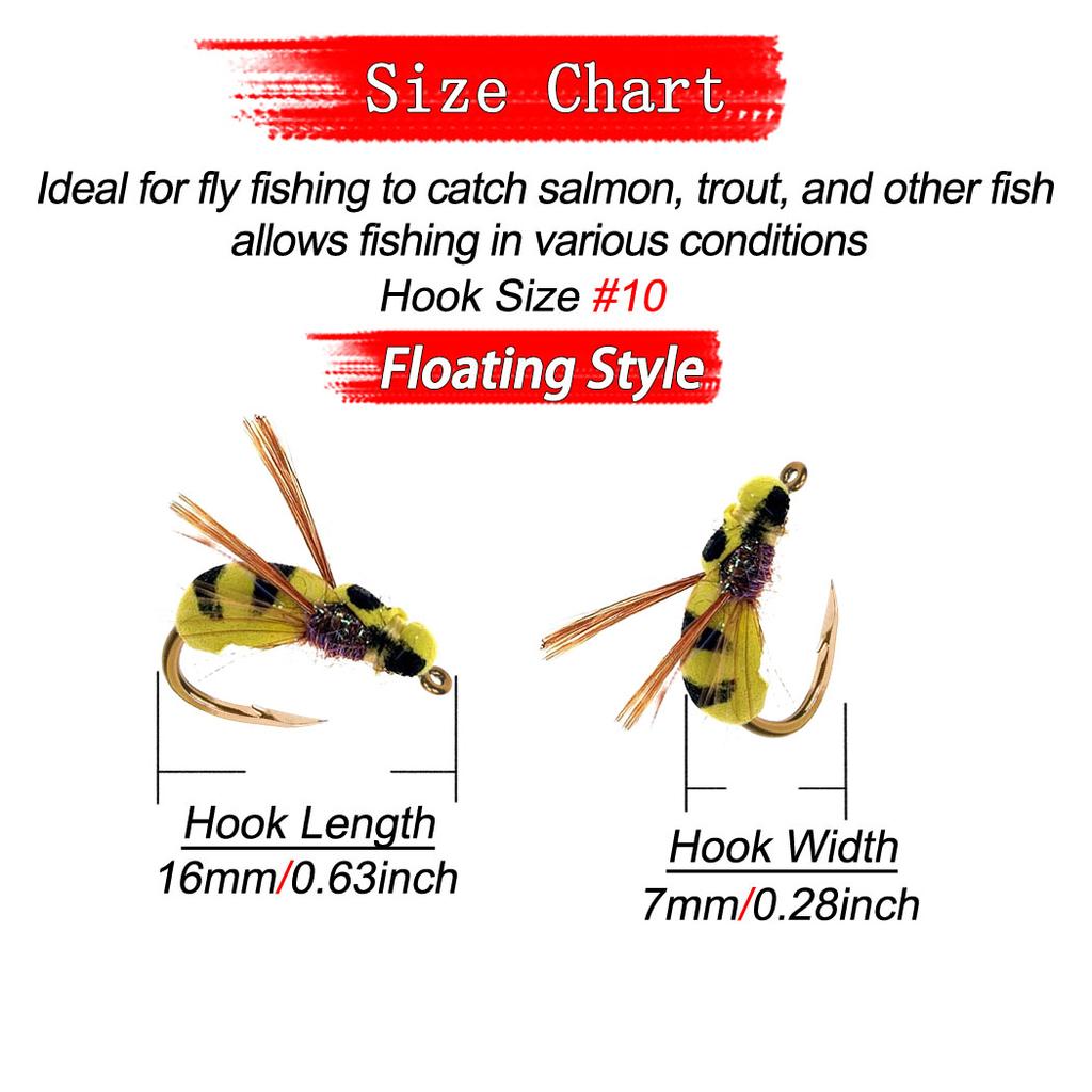 5/10Pcs/With Flies Box-Dry Fly Floating Bumblebee Fishing For Carp/Trout Fly Lure Bait Carbon Steel Hook-Size#10