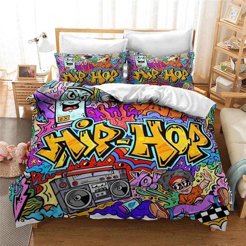 City Street 3d Printed Bedding Set Popular Hip Hop Graffiti Duvet Cover Set Comforter Cover Pillowcase Queen King Digital Printi