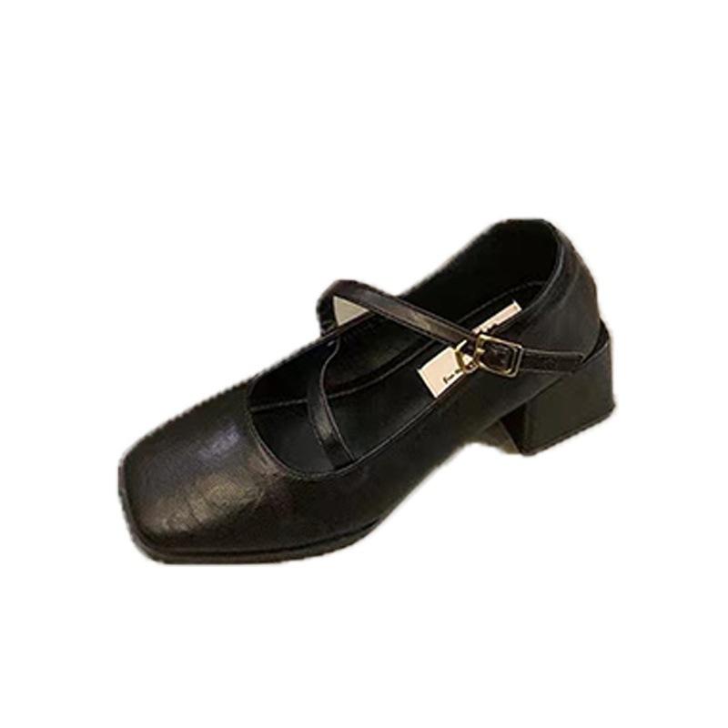 Fashion Hot Selling Women Autumn Shoes Square Toe Female Footwear Fall New Retro Cross Comfortable Flat Flock Mary Janes Shoes Woman