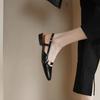 Beige Heeled Sandals Shoes Closed Toe 2025 Women's All-Match Mary Jane Black Block Comfort Low New Open Retro Girls Summer