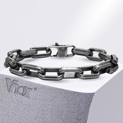 Vnox Панк Тяжелые Прямоугольные Браслеты-Цепочки для Мужчин Подростков Мальчиков, Винтажный Окисленный Браслет-Цепочка-Скрепка, Массивная Бижутерия