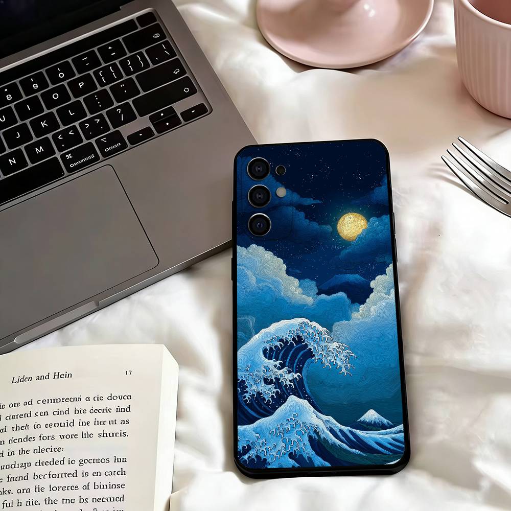 Kanagawa Great Wave-e Phone Case Black Silicone Soft For Samsung S25,S24,S21,S22,S23,S30,Ultra,S20,Plus,Fe,Lite