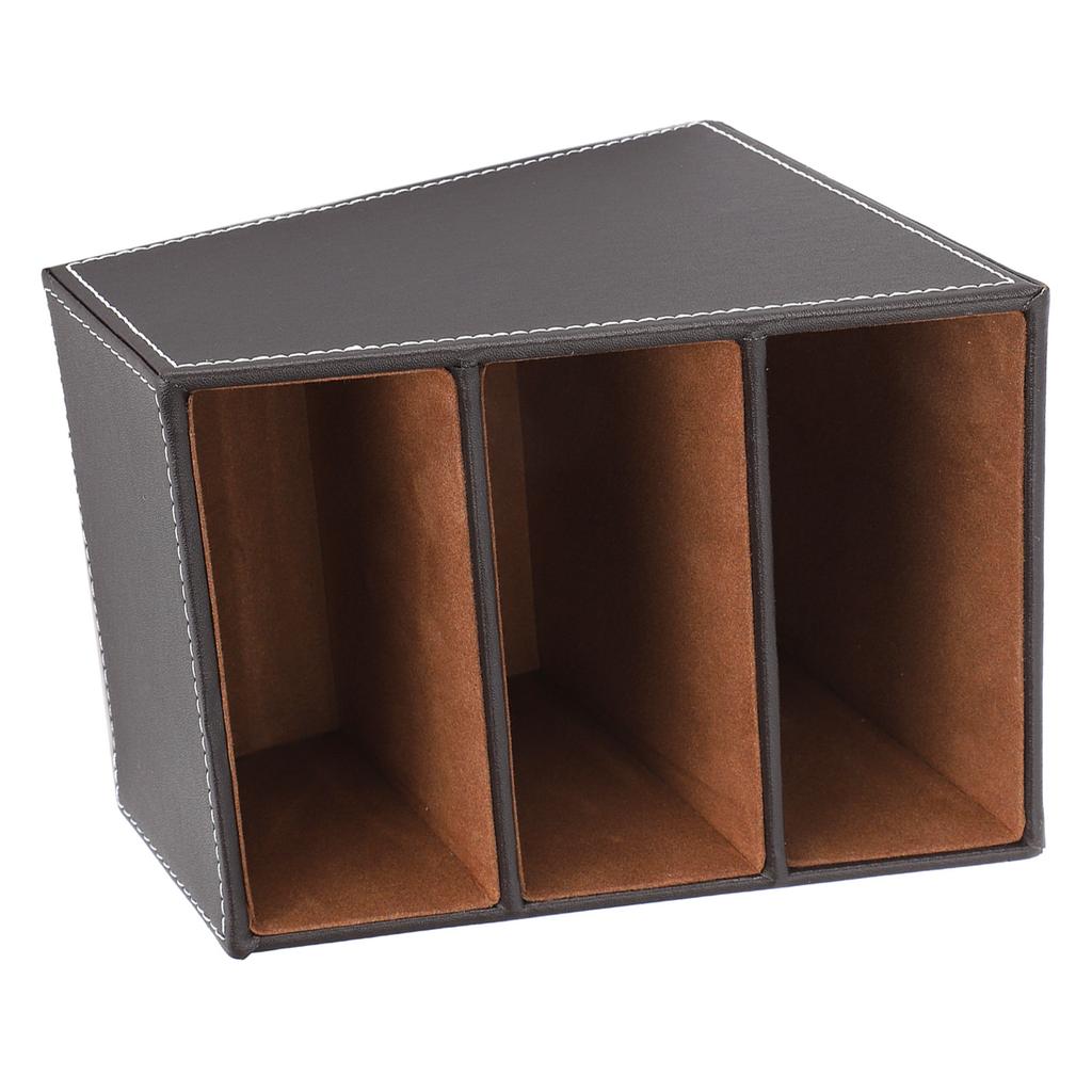 Desk Faux Leather Storage Box Stationery Organizer MultiFunction Supplies Coffee Color 3 Grid