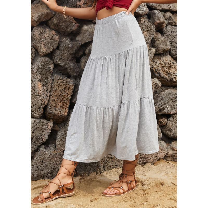 Летняя женская юбка, модная плиссированная юбка, свободная однотонная серая юбка с лямкой на шее
