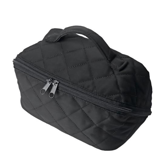 Стеганая косметичка с цветочным принтом, полностью открывающаяся на 180 градусов, дорожный органайзер для косметики, женская большая вместительная сумка для туалетных принадлежностей для отпуска, для ежедневного использования на туалетном столике