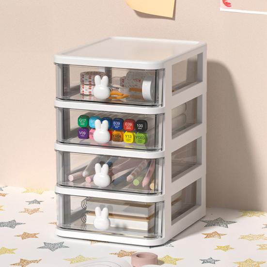 Storage Box Plastic Drawer Desk Organizer Clear Multi-Layer Desktop Storage Box with Bunny Handles Large Capacity Office Supplies