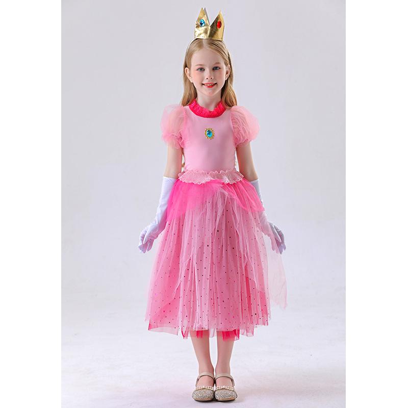 Cosplay Kids Pink Princess Dress Luigi Pink Peach Princess Dress Girl