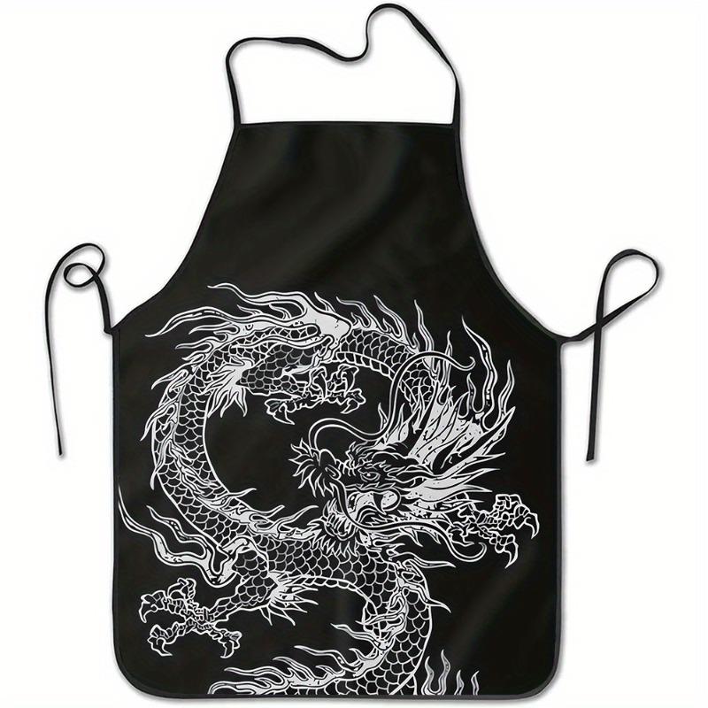 1pc, Mysterious Oriental Dragon Theme Pattern Printed Apron, Kitchen and Dining Apron, Suitable for Cooking, Baking, Grilling, a