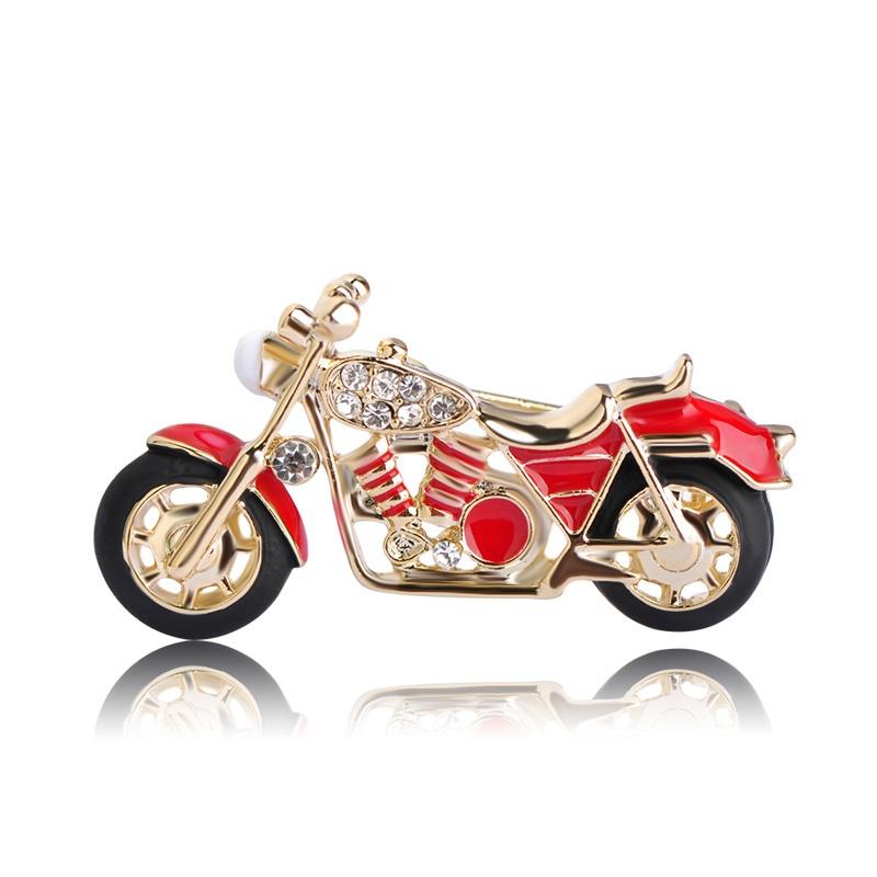 Blucome Fashion Motorcycle Brooch Gold-color Red Enamel Brooches Girls Kids Gifts Jewelry Suit Collar Sweater Accessories Pins