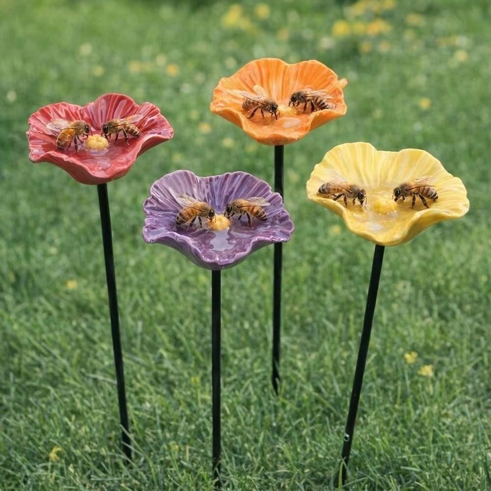 Resin Flower Bird Bath Stand Ground Insert Insect Drinking Water Bird Feeding Cup Lawn Patio