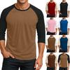 Men's Round Neck Contrast Color Raglan Three-quarter Sleeve Top T-shirt