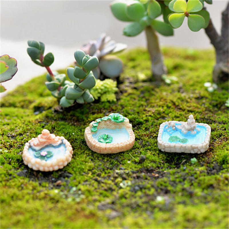 1Pc Resin Moss Micro Landscape Ornaments Lotus Pool Mix Size Fairy Garden Decor