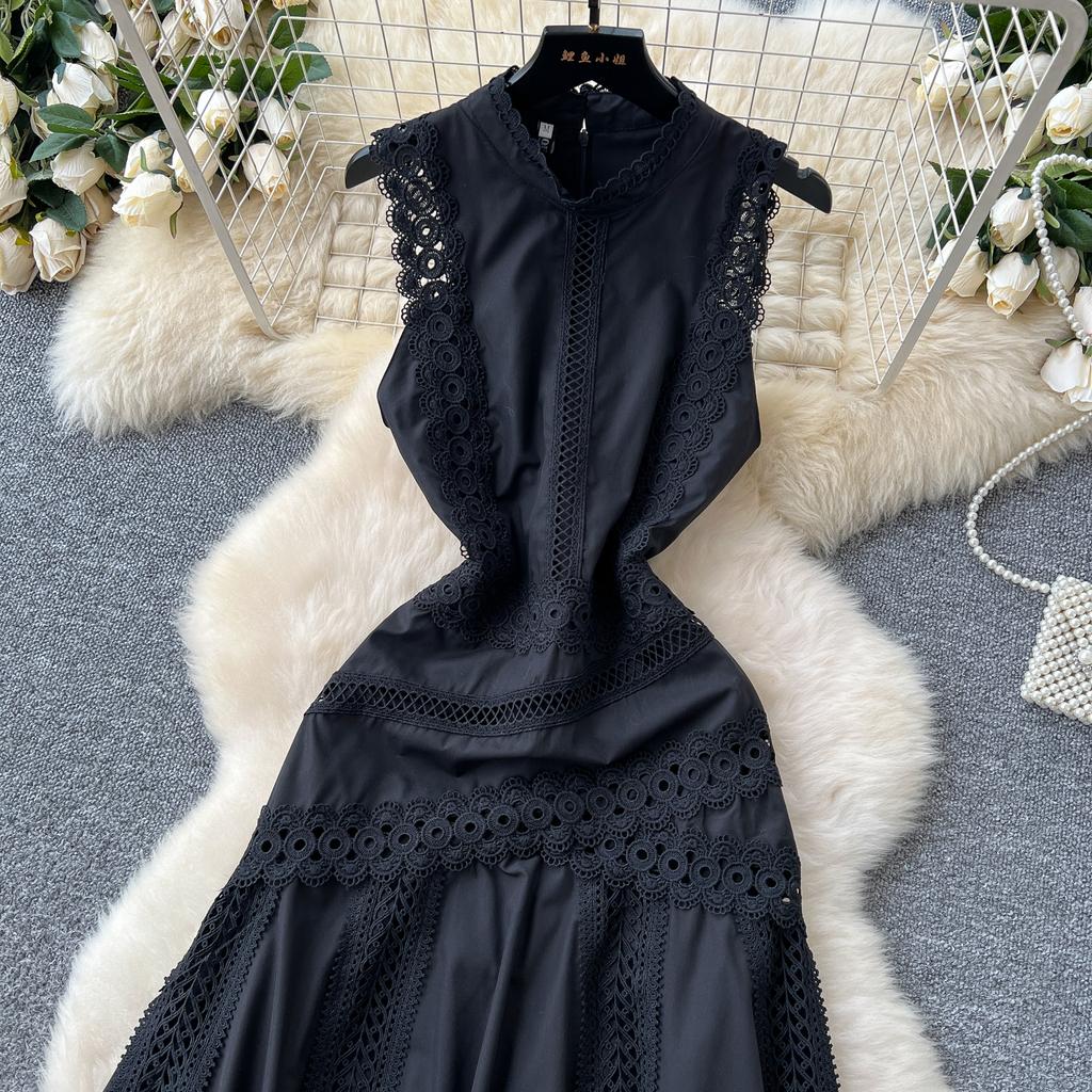 Летние женские элегантные без рукавов ажурные вышитые кружевные пэчворк длинные макси тонкие вечерние платья