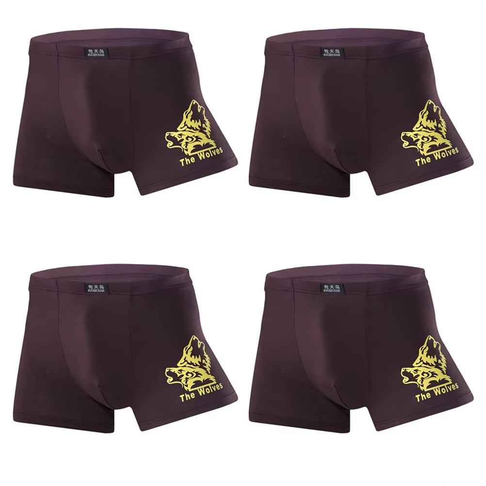 4 Pcs Men's Underwear Printed Boxer Shorts Youth Breathable Modal Underpants