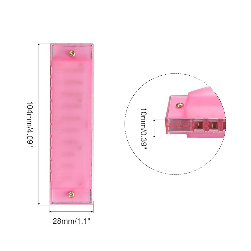 PATIKIL Clear Variety Translucent Harmonica 10 Holes Pink ABS Harp Mouth With PVC Box Musical Instrument Beginner Adult Education 2 Pieces