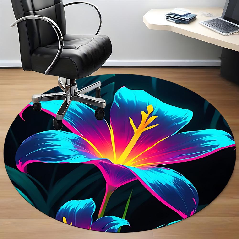 1pc Floral Bloom Office Round Area Rug,  Mat Suitable For Office, Under Office Chairs Bedroom Living Room Home Decor, Room Deco