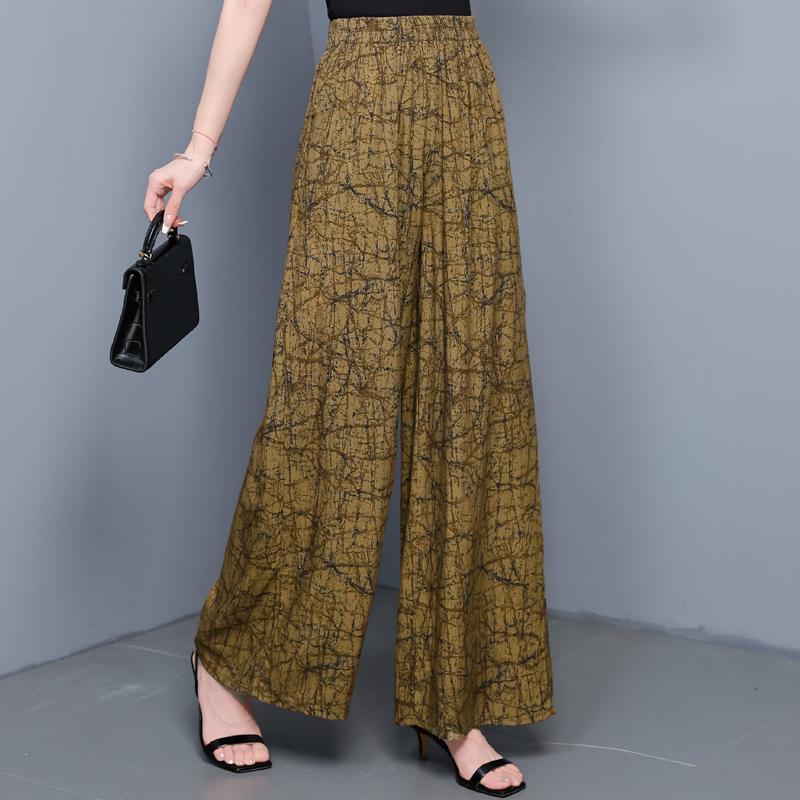 Летние широкие брюки для женщин с высокой талией, винтажная одежда больших размеров, свободные повседневные брюки с эластичной талией