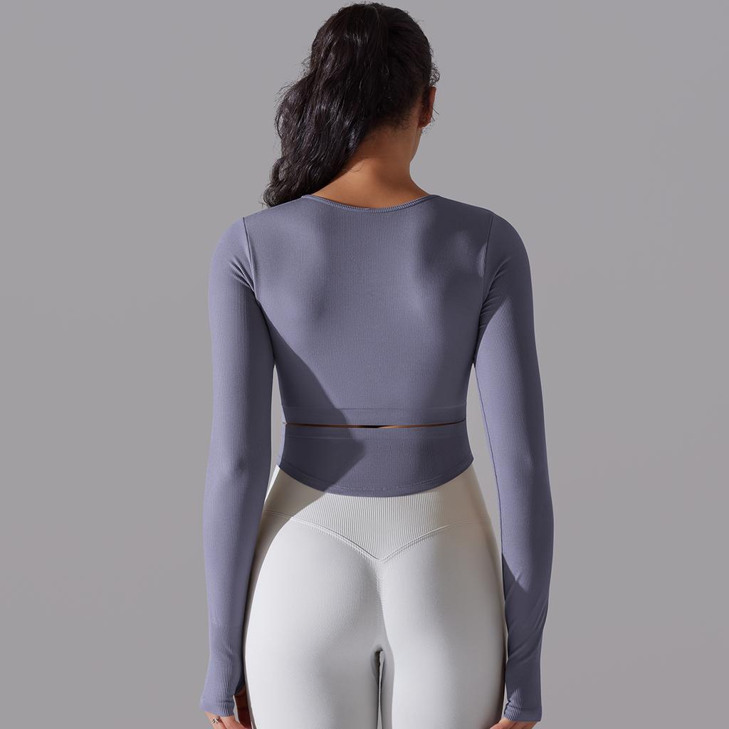 Nessaj бесшовные вязаные однотонные спортивные рубашки топ с длинными рукавами для йоги, одежда для бега и фитнеса, топы для женщин