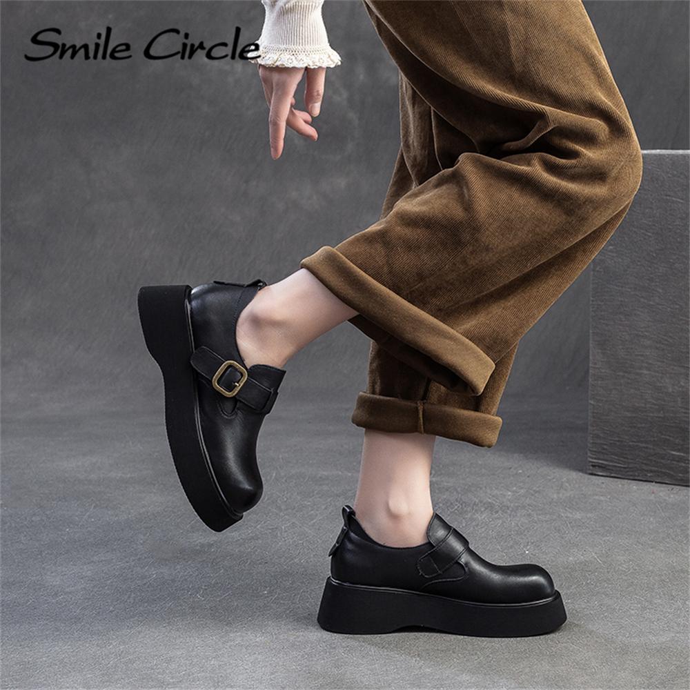 Женские туфли из натуральной кожи на плоской подошве с высокой пряжкой, модные удобные повседневные туфли