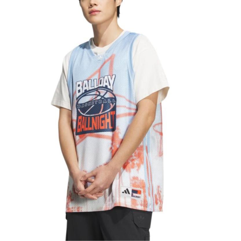 adidas SS24 Баскетбольная майка мужская розовая синяя JI9762