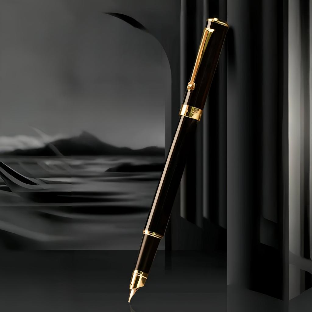 Премиальная, прочная металлическая перьевая ручка с тонким пером 0,5 мм и колпачком на защелке - Совместима с чернильными флаконами 3,4 мм