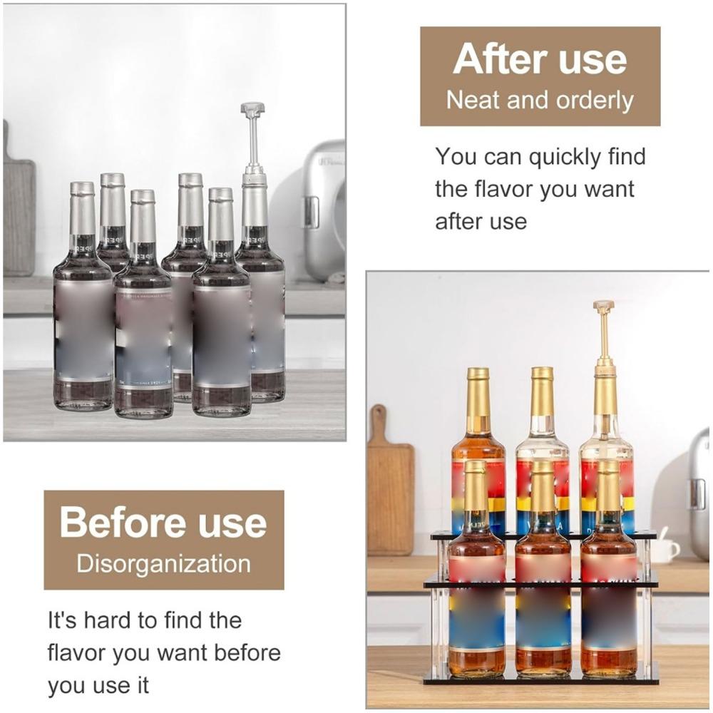 Acrylic Syrup Organizer Rack Holds 6 Bottles Bottle Storage Holder Condiment Organizer  Kitchen