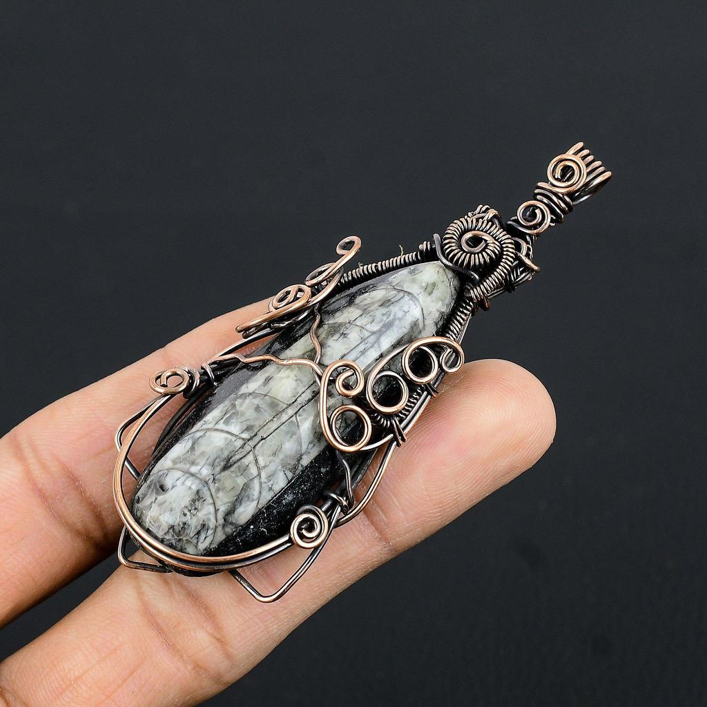 Orthoceras Fossil Jewelry, 999 Copper Wire Wrapped Pendant Handmade Gemstone Jewelry, Gifts For Wedding Pendant