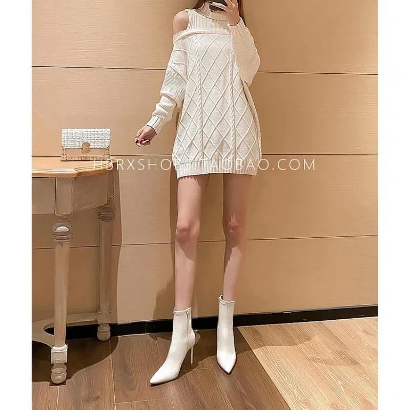 Женские весенние ботильоны белые на высоком каблуке с острым носком на шпильке боковая молния короткие ботинки повседневная мода сексуальные ботильоны