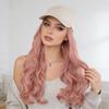 Womens Wig Hat Combo Beige Baseball Cap Pink Wavy Long Hair 20 Inches Fashion