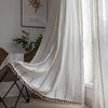 Cream White Cotton And Linen Fringed Bedroom Living Room Semi-Blackout Farmhouse Curtain Finished Product