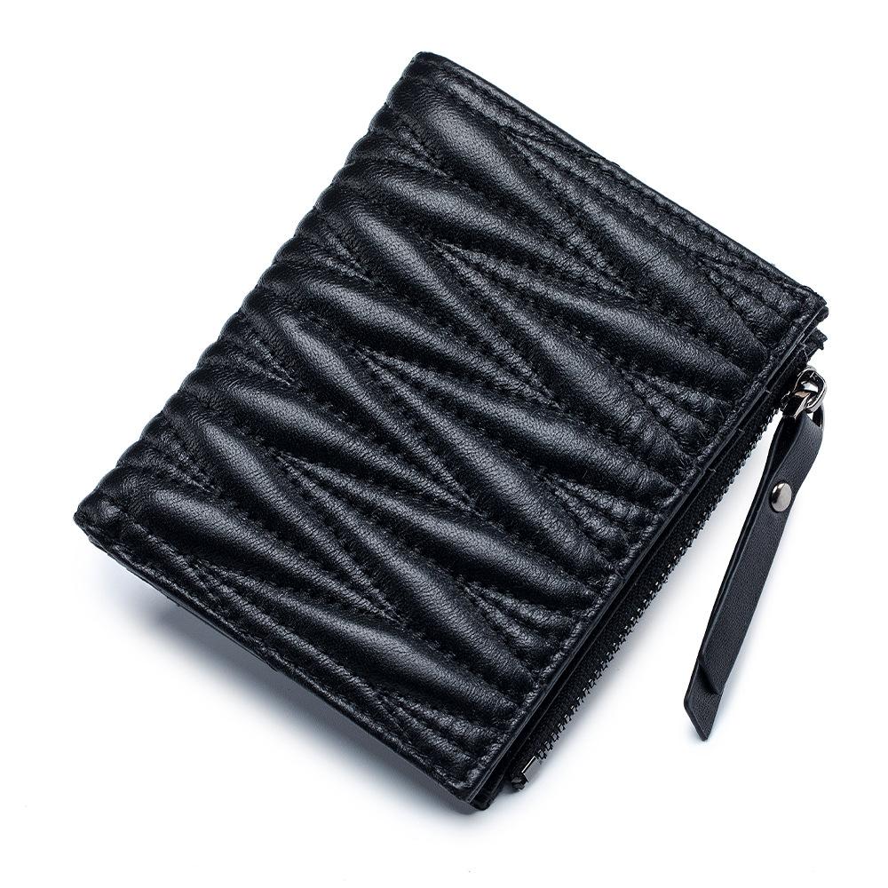 Genuine Sheepskin Luxury Quilted Leather Short Wallet for Women Korean Small Coin Purse Fashion Bifold Female Purse Card Holder