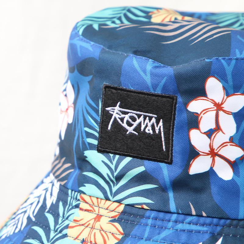 Korean Letters Embroidery Bucket Hat For Women Men Summer Coconut Trees Print Double-Sided Fisherman Cap Wide Brim Sunshade Hats