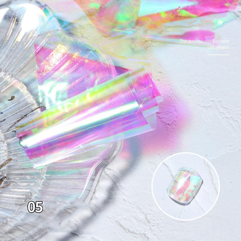 1 упаковка, голографическая целлофановая наклейка для дизайна ногтей, наклейки из стекла Авроры, ледяная бумага, украшения для дизайна ногтей 5*20 см