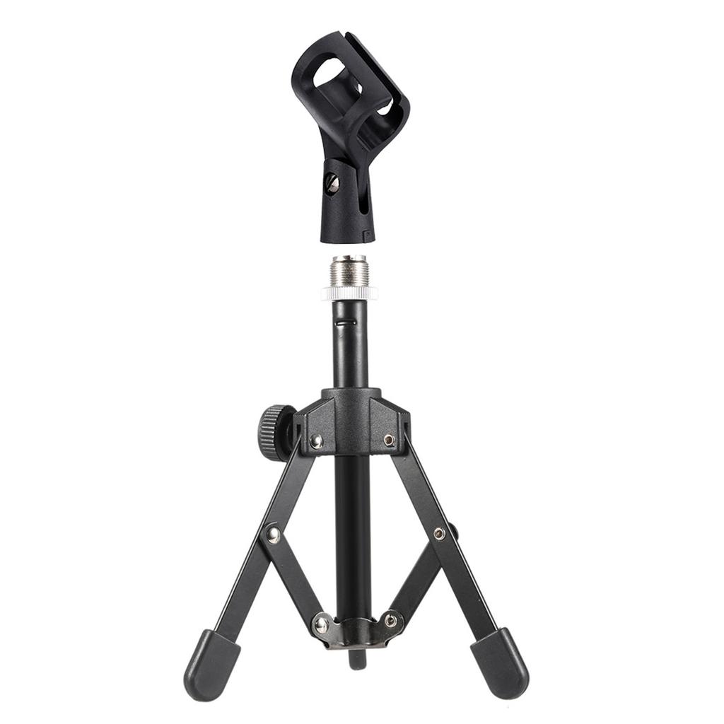 MS-12 Mini Foldable Adjustable Desktop Tripod Microphone Stand with MC3 Mic Clip Holder Bracket for