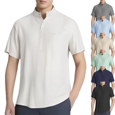 Мужские рубашки из хлопка и льна, повседневные футболки с короткими рукавами, гавайская рубашка Henrey, однотонные мужские футболки