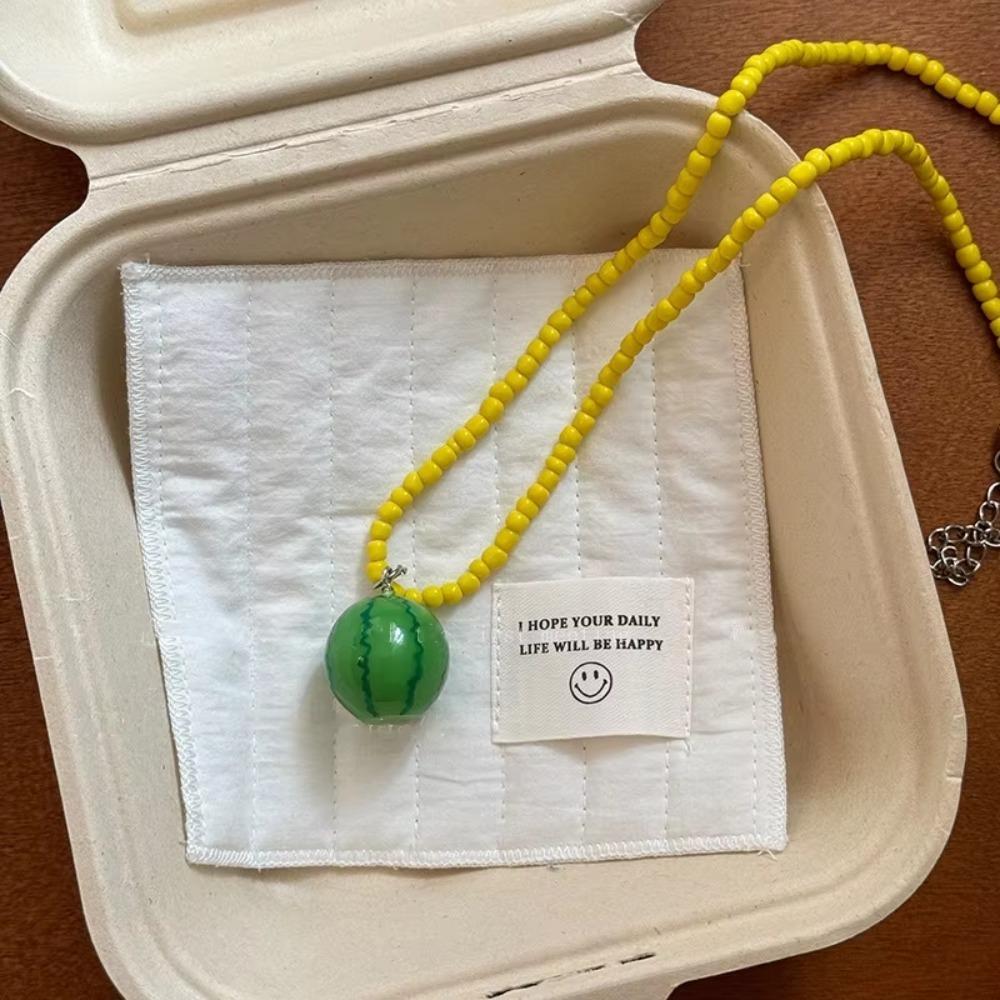 Apple Strawberry Lemon Bead Necklace Fresh Fruit Party Choker Fruits Pendant Necklace Women Girls