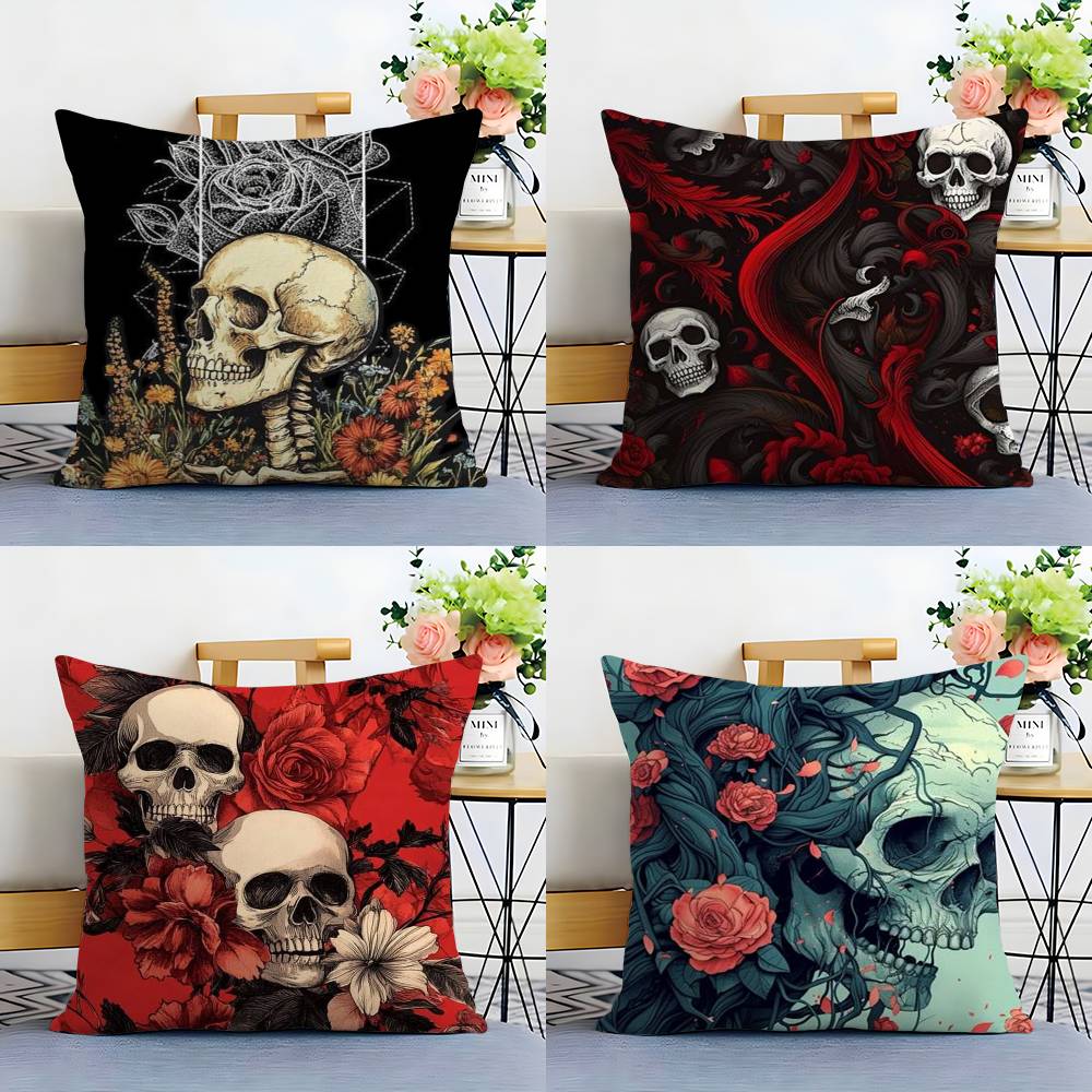 Luxurious Skull Pattern Pillow Case Plush Fabric Soft Double Sided Print Home Sofa High Quality Cushion Cover Throw